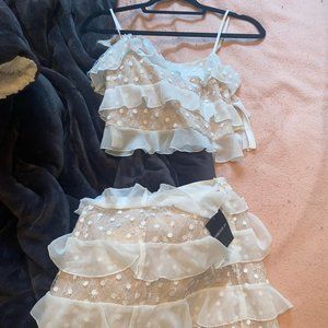 white ruffled two piece dress